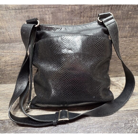 Brighton Black Pebbled Leather Croc Shoulder Purse Bag Handbag Satchel E370920 - Picture 2 of 14